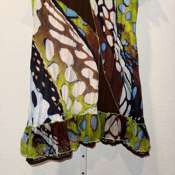Fleur de Lis Babydoll Dress Y2K Vintage Butterfly Print Mesh Sleeve Trim Medium - Picture 4 of 11
